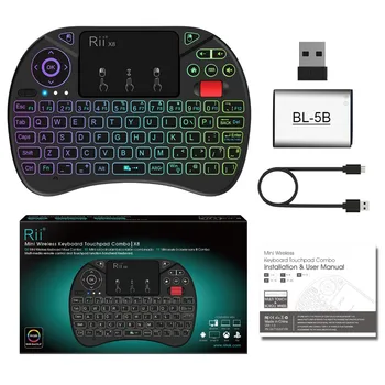 Original Rii X8 2.4 GHz Mini-engelsk Trådløse Tastatur med Touchpad, udskiftelige farve LED-Baggrundsbelyst, Li-ion Batteri til TV