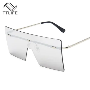 TTLIFE Overdimensionerede Brune Solbriller Kvinder, Retro Vintage Solbriller Luksus Mærke Uindfattede Store Nuancer Brillerne, oculos de sol feminino