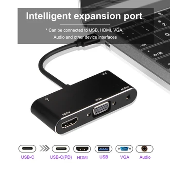USB-C-HUB Type C-Dockingstation USB-C Adapter Combo med USB 3.0 Type C-Port HDMI-kompatibel VGA Audio Til MacBook Pro USB-HUB