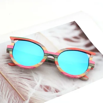Luksus Mode-cat eyes damer polariserede solbriller til mænd og kvinder farve bambus sol briller rejse med træ briller box