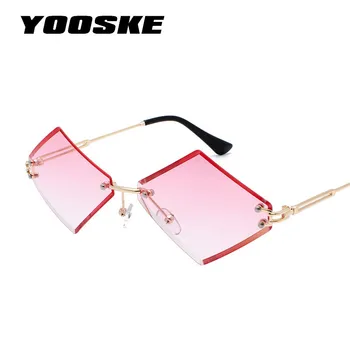 YOOSKE Vintage Uindfattede Solbriller Kvinder Uregelmæssige Designer Metal solbriller Mænd Retro Rammeløse Gradient Solbrille Pink Blå