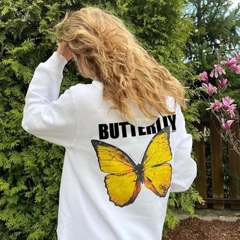 Mode Efteråret Kvinder Hættetrøje Eksplosion Egen Butterfly Trykt Sweatshirt Trøjer 2020 Langærmet Sort Sweatshirt Top