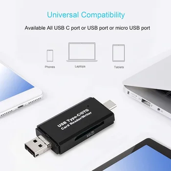 Memory Card Reader, 3-i-1-USB Type C/Micro USB 3.0 Adapter OTG Funktionen Plug and Play VDX99