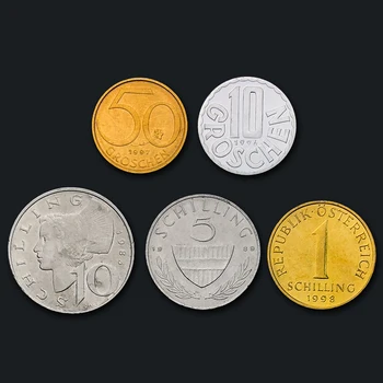 Ægte, Oprindelige Mønt Ucirkulerede Østrig mønter komplet sæt 5 UNC