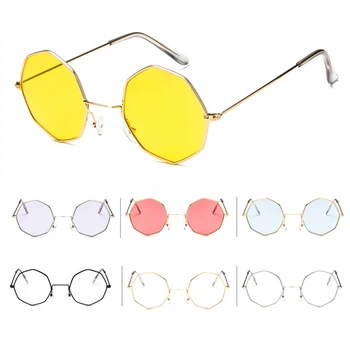 Octagon Solbriller til Kvinder Rundt Retro Spejl Luksus Små Ovale Solbriller Gul Blå Kvinder Brand Designer UV400