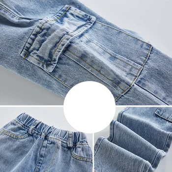 Jeans til Piger Cargo Bukser Denim med Høj Talje Jeans Nye koreanske Mode Bukser Cargo Bukser Børn Afslappet Cargo Jeans 6 8 10 år