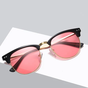 AIMISUV Halvdelen Metal Mode Solbriller Mænd Brand Designer Retro Runde Nitte Ramme Klassiske Solbriller Til Kvinder Oculos UV400