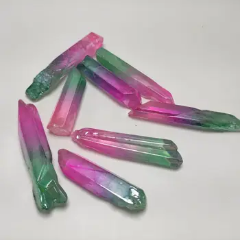 50g Galvaniseret Pink og grøn Titanium Aura Lemurian Crystal Wand Punkt Healing Krystal Sten Naturlige Sten og Mineraler