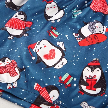 HECHAN Søde Pingvin Mønster Jul Pyjamas Kvinder Satin Spaghetti Strop Print Shorts To-delt Sæt Kvindelige Nattøj Nat