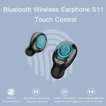 9D HIFI Tws Bluetooth-5.0 Trådløse Hovedtelefoner S11 Touch Kontrol I Ear Headset med Mikrofon 3500 mAh Strøm Bank Mini Øretelefoner