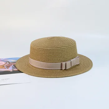HOT SALG Sommeren Forældre-barn-Stranden Hat Kvindelige Casual Panama Hat Dame Brand Fladskærms randen Sløjfeknude Halm cap piger solhatte Til Kvinder