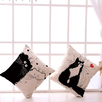Miracille Pude Dække Tegnefilm Sort Hvid Søde Katte Trykte Dekorative Sofa Pude Dækker Moderne Hjem Decor Pudebetræk