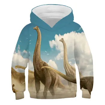 Nye 2020 Efteråret Dreng Pige Hætteklædte Dinosaur Dyr Mønster 3D Sweatshirt til Børn Afslappet Sportstøj Print Mode Tøj