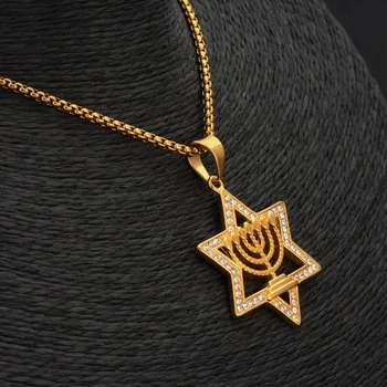 Jødiske Odense Davidsstjerne Halskæde Kvinder Mænd Israel Judaistisk Hebraisk Smykker Happy Hanukkah Vedhæng Guld Farve