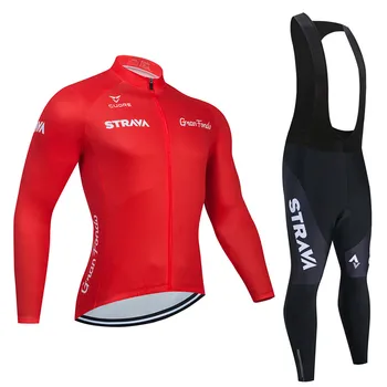 2020 STRAVA Pro Team langærmet Trøje Sæt Bib Pants Ropa Ciclismo Cykel Tøj MTB Bike Jersey Uniform Mænd Tøj