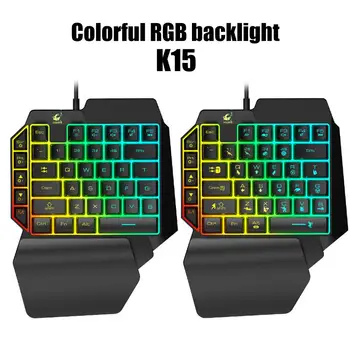 Gaming Tastatur, K15 Ergonomisk Farverige RGB-Baggrundsbelyst Robot Enkelt Hånd Gaming Tastatur for PUBG 2020