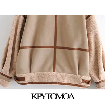 KPYTOMOA Kvinder 2021 Mode Patchwork Faux Fur Oversize Jakke Vintage Pels Lange Ærmer, Lommer Kvindelige Overtøj Smarte Toppe