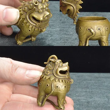 Antik Kobber Klassisk Kinesisk Mytiske Bæst Røgelse Brændere Ornamenter Messing Mini Sandeltræ Pander Hjem Dekorationer Håndværk