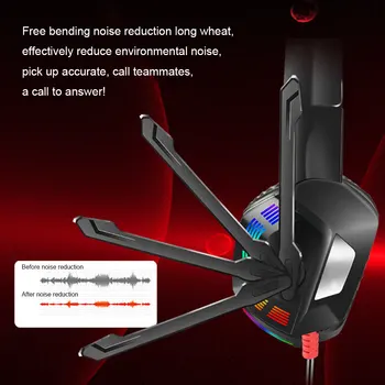 Professionelle Led-Light-Gamer Headset til Computer PS4 Gaming Hovedtelefoner Justerbar Bas, Stereo PC Headset Med Mic