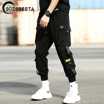 Mænd Sorte Cargo Bukser Casual Hip Hop Streetwear Mode Joggere Sweatpants Harem Bukser Bomuld Harajuku Bukser Mænd Tøj