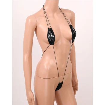 Kvinder er Hot, Sexet Undertøj Shiny Metallic Halterneck Backless Micro String Slangebøsse Monokini Badetøj Badetøj Erotisk Body