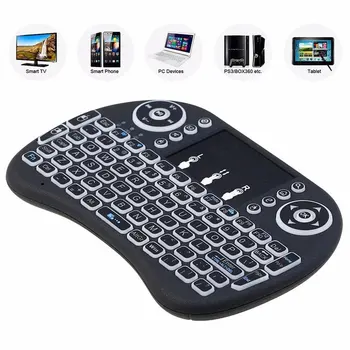 7 farve-baggrundsbelyst i8 Mini Trådløse Tastatur-2.4 ghz-engelsk russisk 3 farve Air Mouse with Touchpad Fjernbetjeningen Android TV Box