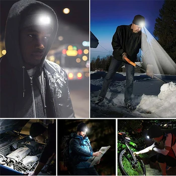 LED Lys Strikket Varm Hat Beanie Efterår / Vinter Nat, Vandreture, Fiskeri, Camping, Cykling Udendørs Hat med 3 Gear Knap Batteri