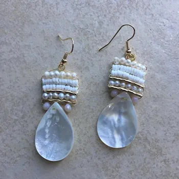 Dongmu smykker ny shell-drop øreringe 2mm ferskvandsperle damer mode smykker boheme-stil, hvide øreringe Julegave
