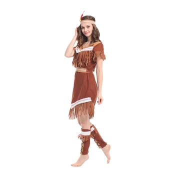 Umorden Halloween Kostumer Til Kvinder Indisk Prinsesse Pocahontas Huntress Kostume Fest Purim Mardi Gras Fancy Kjole W-0211