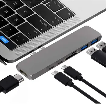USB Type C-Hub Adapter 7-i-1 Dual Type-C-Hub Hd Multimedia Interface Udvidelse Adapter Til Macbook Multiport-Adapter