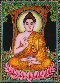 Vidunderlig Lille Plakat Herren Buddha Design Gobelin Bomuldsstof Håndlavet Indisk