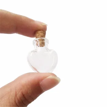 100 stk 20x24x6 mm Små glasflasker Med Propper DIY-Mini-Hjerte-Formet Kunst Krukker Gaver Hætteglas Dejlig Lille Vedhæng Flasker