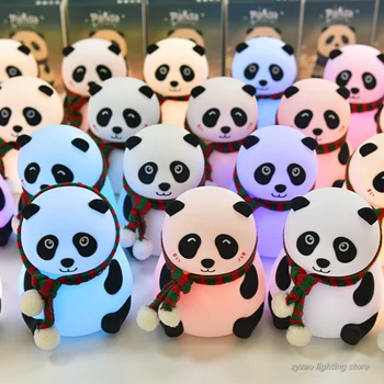 Panda Tegnefilm Dejlige LED Nat Lys Touch Sensor Farverige Silikone batteridrevne Nat Lampe Børn Kid Soveværelse sengelampe