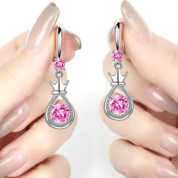 NEHZY 925 sterling sølv ny kvinde mode smykker lilla pink super flash crystal zircon crown kvast Hoops spritservietter
