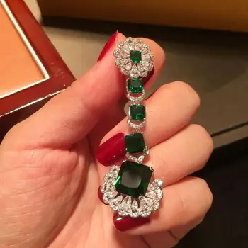 Vintage luksus smaragd-pladsen zircon øreringe kjole part pige 925 silver nåle for kvinder