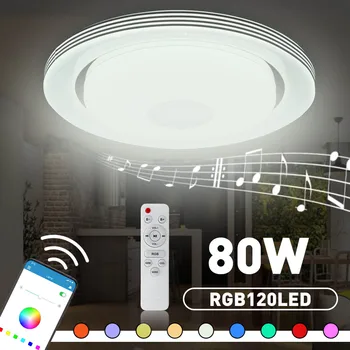 80W LED Loft Lampe RGB-Dæmpbar Musik Loft lampe Fjernbetjening & APP control Flush AC220V for hjem bluetooth højttaler belysning