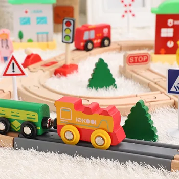 Simpel samlet tog spor bil byggesten styr tog-toy, der er kompatibelt med træ-lille tog, spor børn tog spil