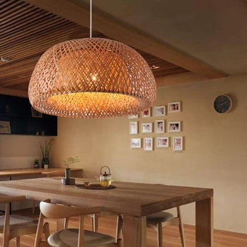 Moderne Bambus Arbejde Håndstrikket Bambus Vævning Lysekrone Restaurant Håndlavet