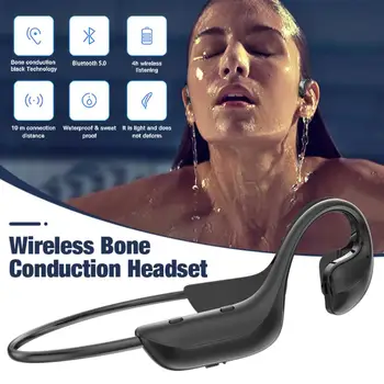NEW Bone Conduction Trådløse Hovedtelefoner Bluetooth Øretelefoner Vandtæt Trådløse Hovedtelefoner Sort Med Dobbelt Noise Cancelling Mikrofon