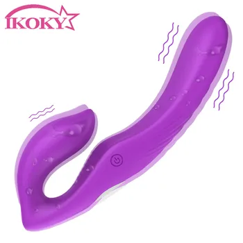 IKOKY Klitoris, Vagina Stimulator Strapon Dildo Vibrator Sex Legetøj til Kvinder, Lesbiske G-spot Massager Dual Motorer Anal Vibratorer