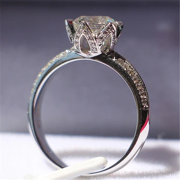 Solid Platinum PT950 Lotus Blomst 1Carat Diamant Engagement Ring, Hvid Guld Fine Bryllup Smykker Mors Dag Gave Søster Smykker