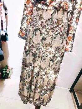2018 kvinde diamant forskønnet flora trykt plisserede ankel længde nederdel kjole