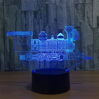 Lokomotiv Gamle Tog 3D Visuel Illusion Lampe i Transparent Akryl Nat Lys Led Farve Skiftende Touch Tabel Bulbing Lambas