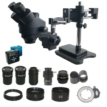 3,5 X-90X Simul-focal Dobbelt arm Trinokulartubus Stereo-Mikroskop SMD Lodning 34MP HDMI USB-microscopio kamera, Smykker telefon Reparation