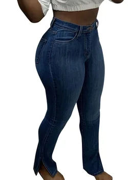 HAOOHU Sexy Woman Jeans Elastisk Høj Talje Denim Tøj Side Split Streetwear Vintage Club Bodycon Bukser, Tynde Bukser Falde