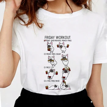 Butt Workout Sjove fransk Bulldog t-shirts kvinder Blød Bomuld t-shirts kvinder søde Toppe grafiske tees kvindelige hvid tshirt