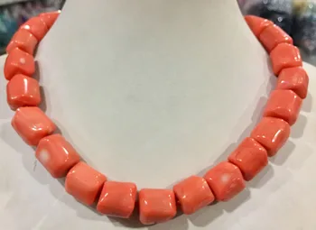 Natural light pink coral 14-16mm irregular bead necklace chain 18