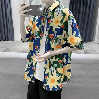 Sommeren Mænd Blomstret Skjorte Mode 2020 Korte Ærmer Casual t-Shirts til Mænd Lomme Foran Løs Streetwear Unge Mand Bluse Homme