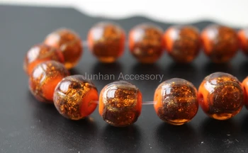10stk/masse 12mm Håndlavet Lampwork Glas perler med guld linje Farverige Orange farve
