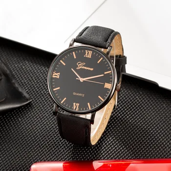 Genève Mærke Romertal Mænd Ser Simple Mode Mekaniske Armbåndsure Læder Bælte Quartz Ure Mænds Ur reloj hombre